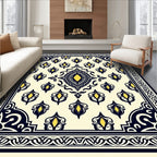 Elegant Yellow Teal Black Floral Design Rug