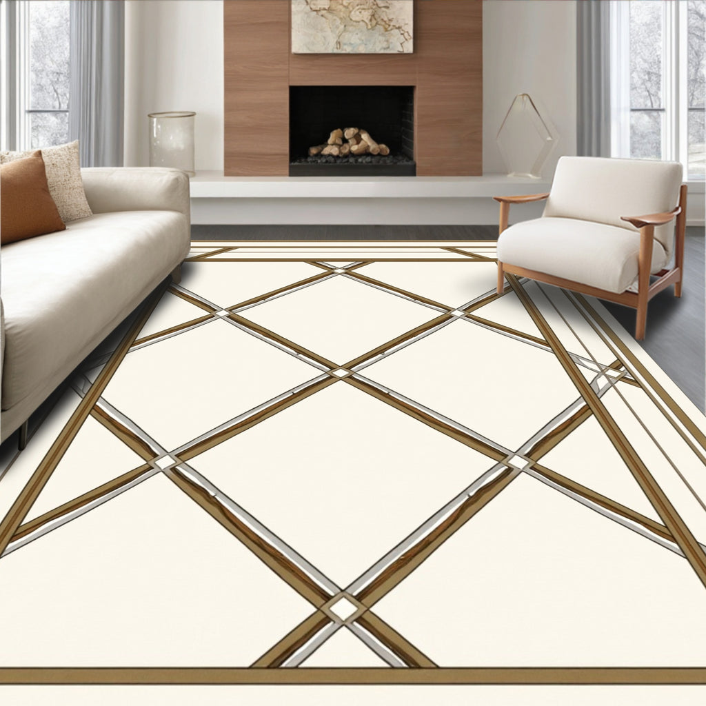 Elegant Lattice Diamond Border Pattern Rug