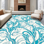 Aqua Flowing Vine Nouveau Pattern Rug