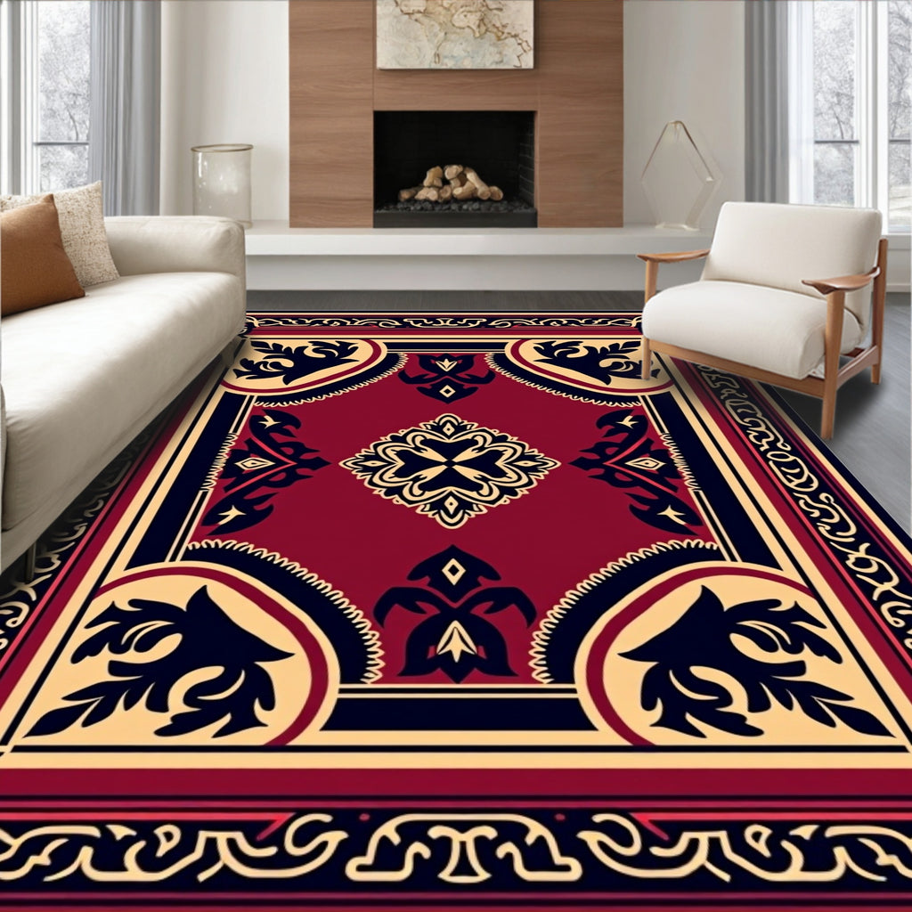 Intricate Floral Motif Red Gold Rug