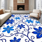 Blue Floral Vine Pattern Design Rug