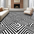 Abstract Black White Geometric Maze Pattern Rug