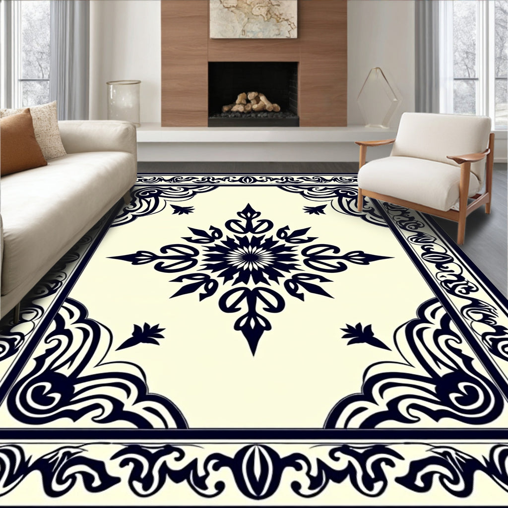 Classic Dark Blue Floral Medallion Rug