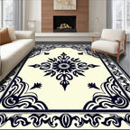Classic Dark Blue Floral Medallion Rug
