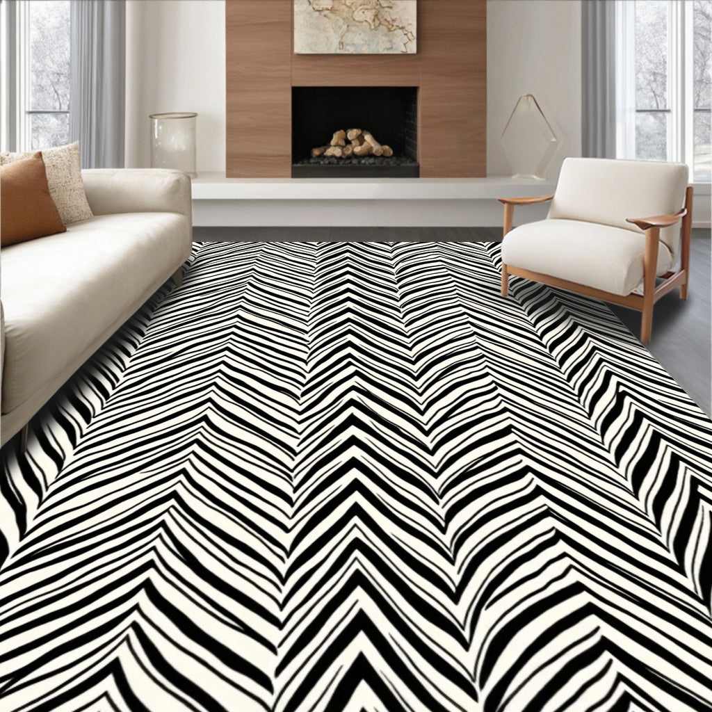 Bold Black White Chevron Stripe Rug