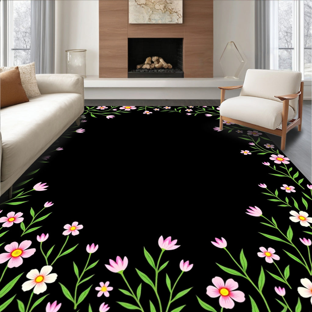 Pink Floral Vine Border Rug