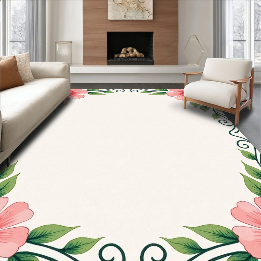 Pink Floral Vine Scroll Design Rug