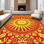 Vibrant Red Yellow Sunburst Mandala Rug