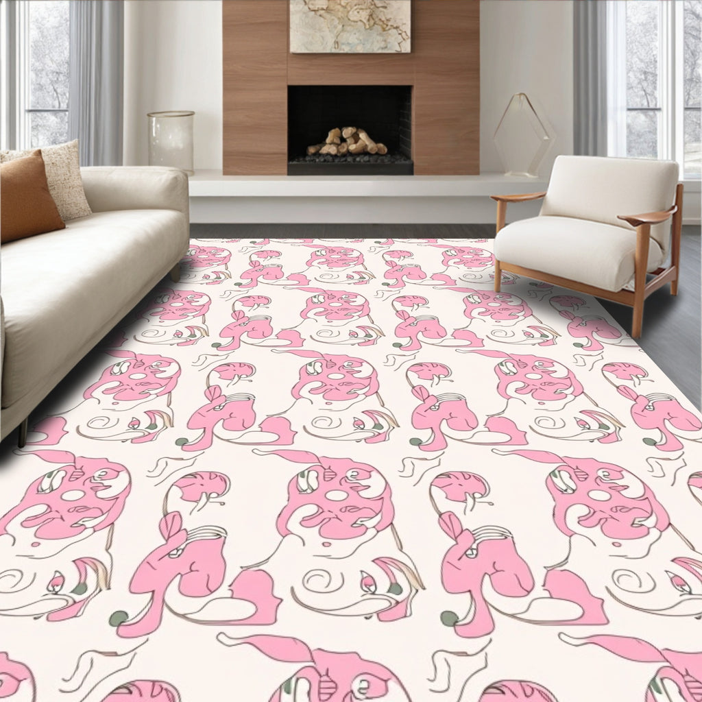 Abstract Pink Figure Repeating Pattern Design Rug