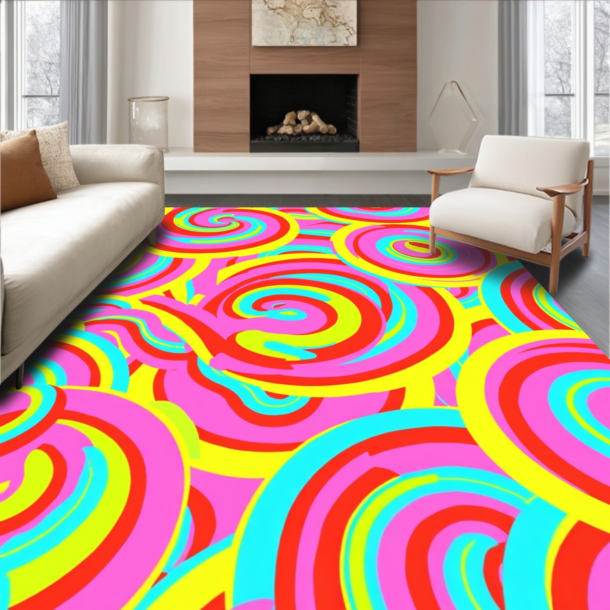 Vibrant Swirling Circles Pattern Rug