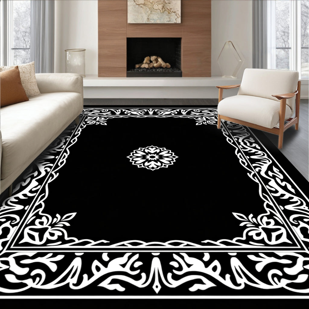Elegant Ornate Floral Border Design Rug