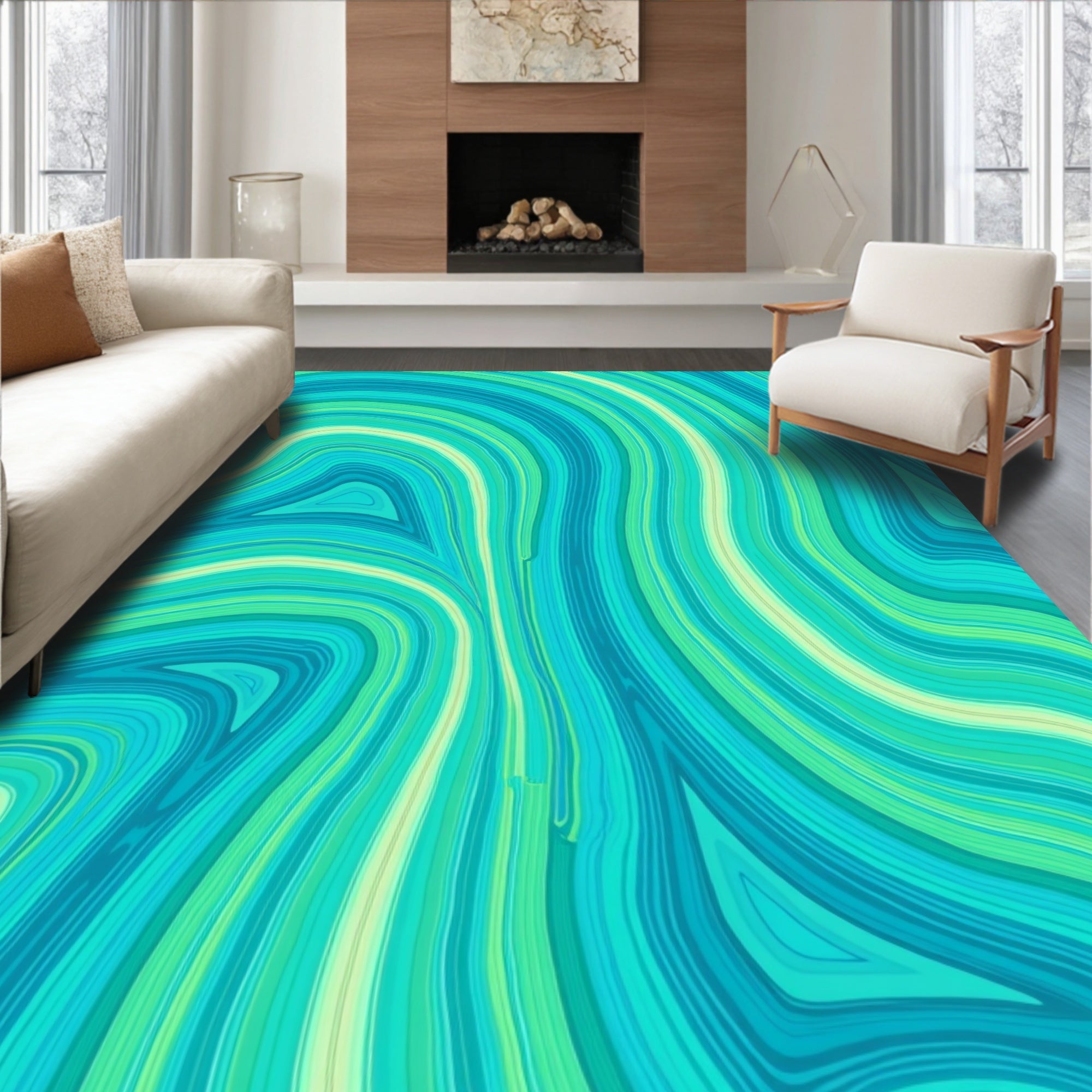 Oceanic Wave Patterned Abstract Design Rug