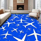 White Aircraft Patterned Blue Design Rug
