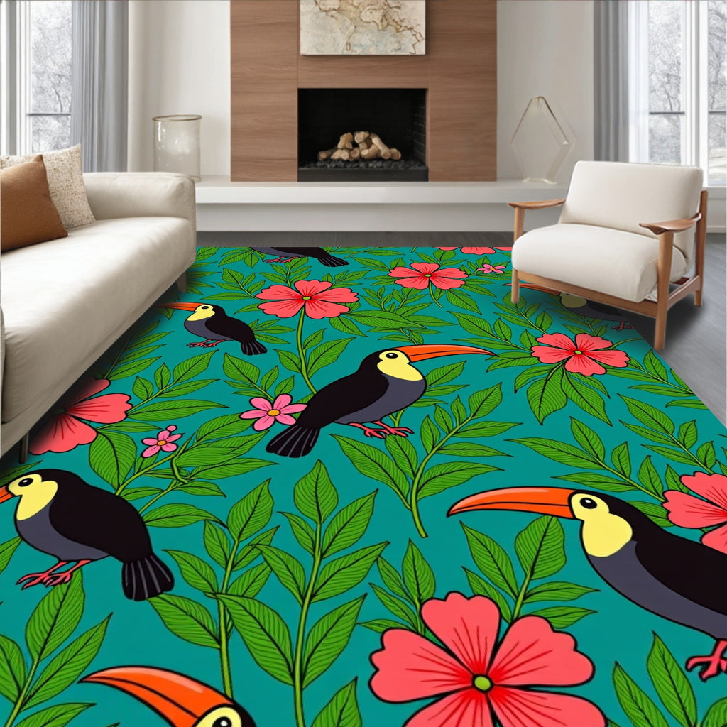 Tropical Toucan Flower Pattern Rug