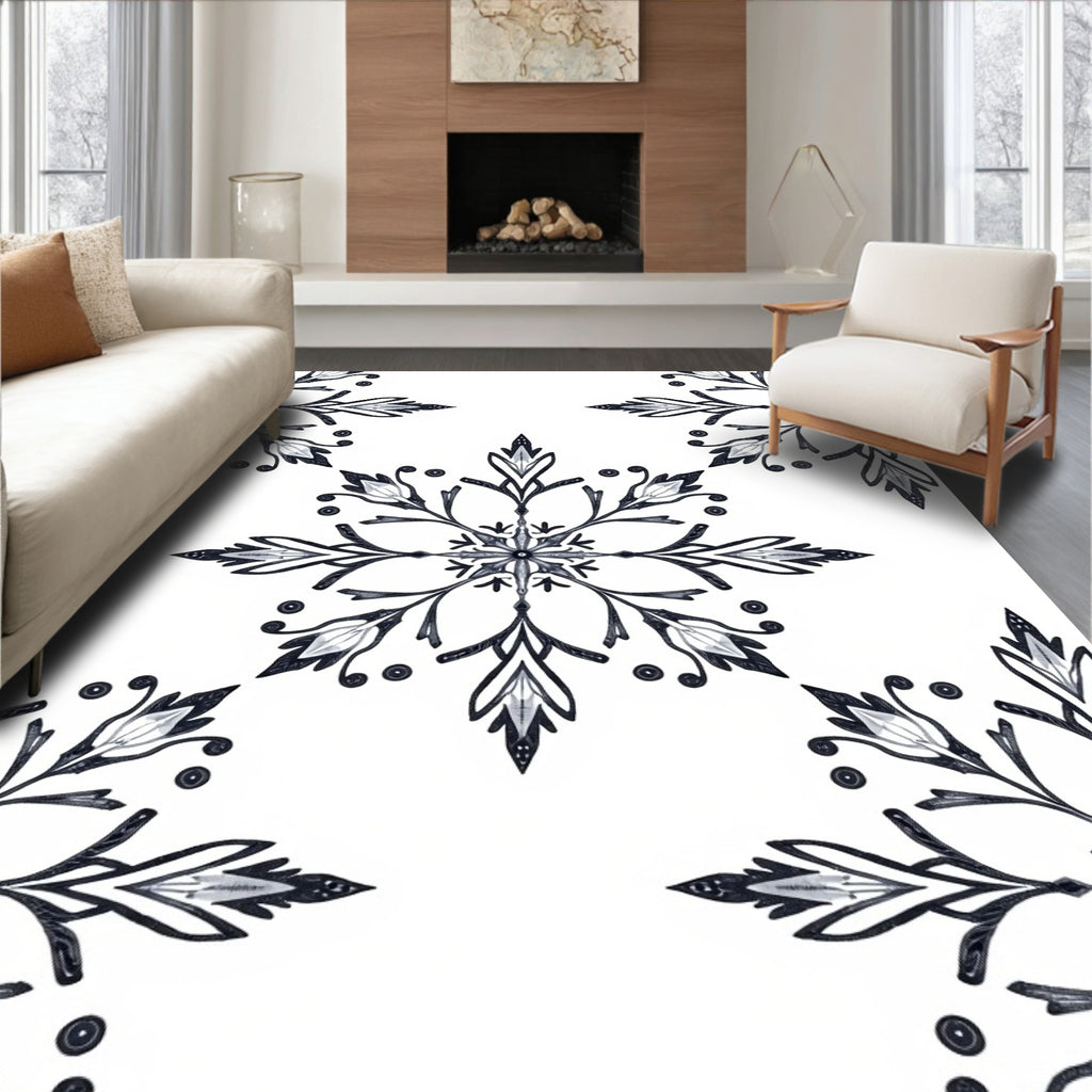 Monochromatic Floral Medallion Arrangement Rug