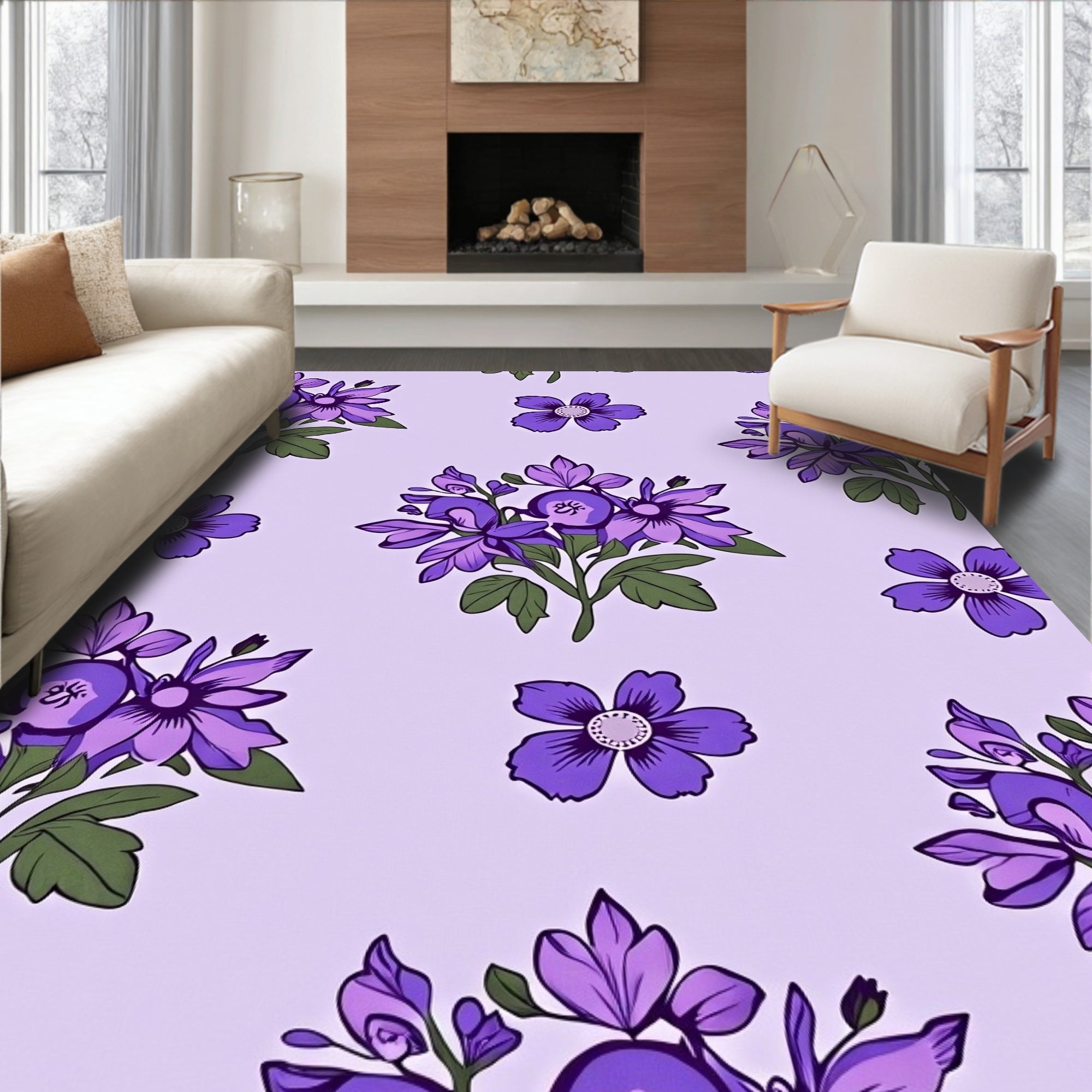 Purple Floral Bouquet Pattern Rug