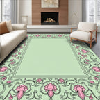 Pastel Pink Floral Vine Border Rug