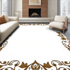 Ornate Brown Botanical Vine Border Rug