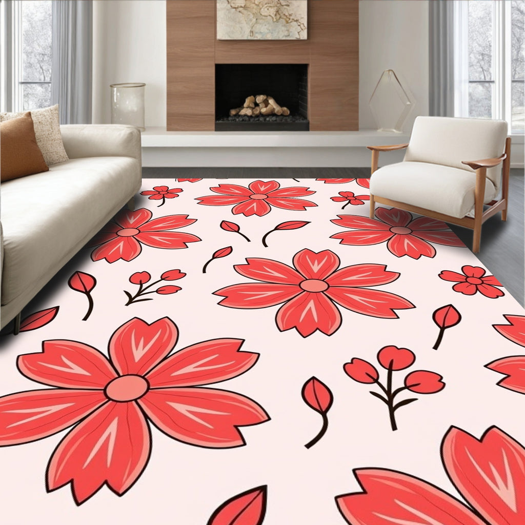 Coral Floral Patterned Delightful Rug
