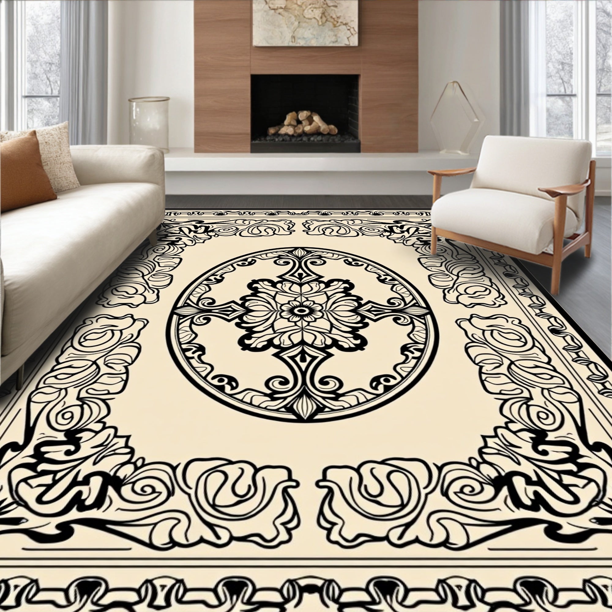 Art Nouveau Floral Scrollwork Pattern Rug