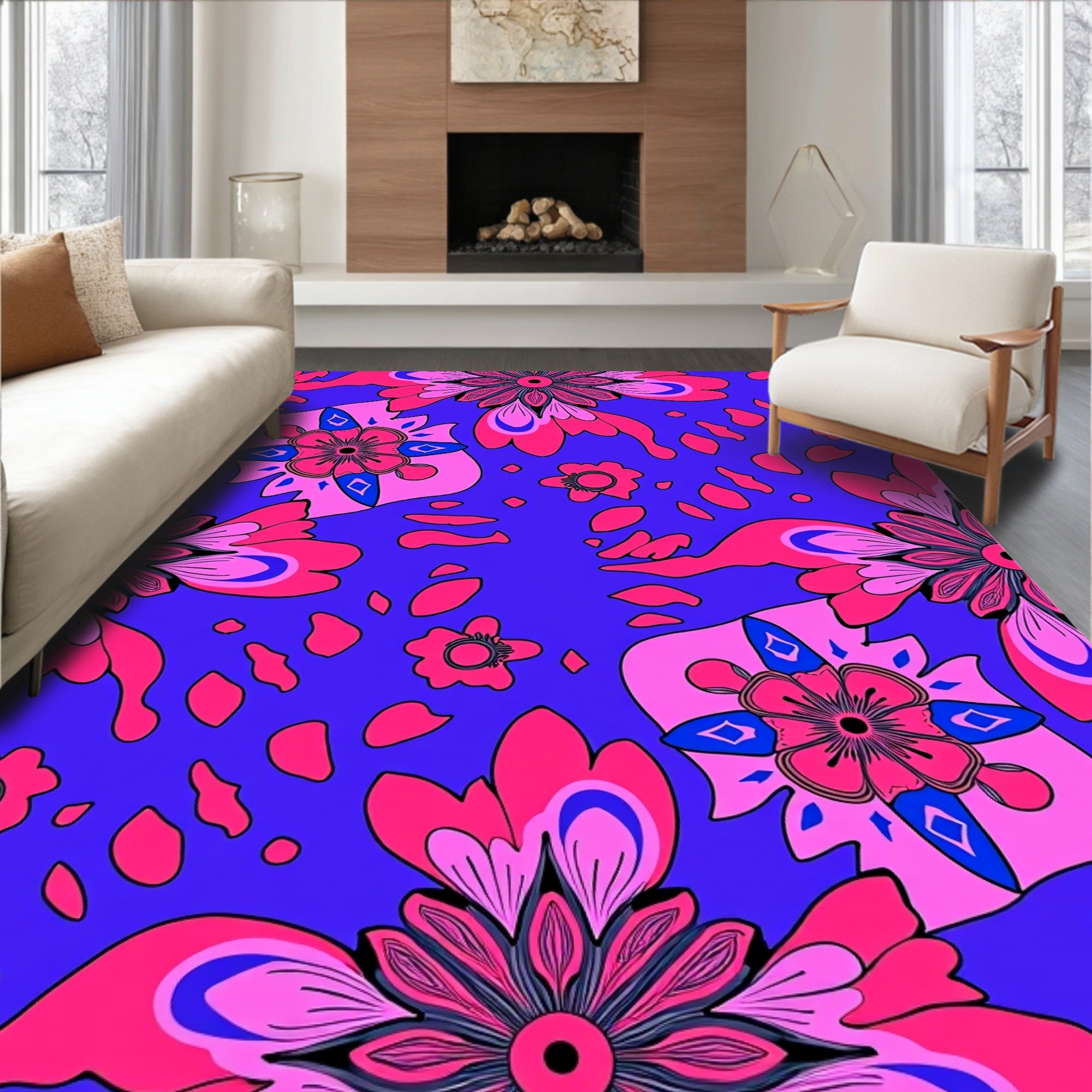 Bold Floral Whimsical Pattern Rug