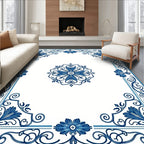 Elegant Blue Floral Mandala Border Rug