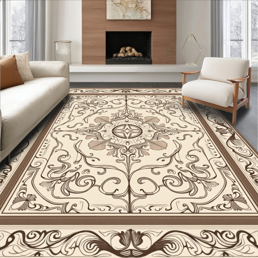 Elaborate Baroque Floral Scrollwork Rug