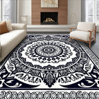 Intricate Black Floral Mandala Design Rug