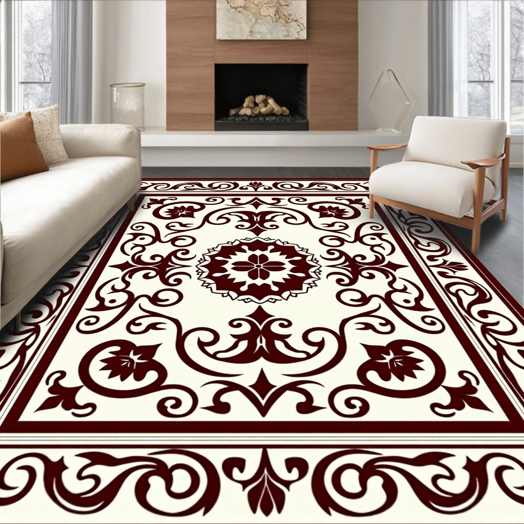 Intricate Floral Medallion Ornamental Border Rug