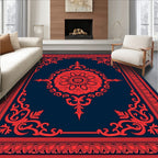 Ornate Red Floral Medallion Rectangle Design Rug