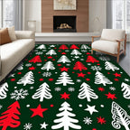 Classic Red White Evergreen Snowflakes Rug