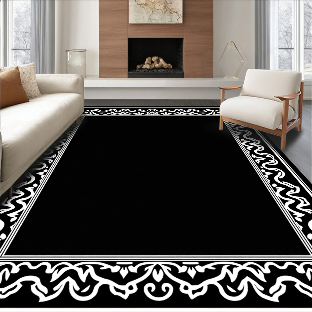 Ornate Scrollwork Border Design Rug