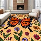 Orange Butterfly With Floral Art Rug