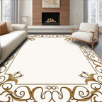 Elegant Gold Swirl Flourish Border Rug