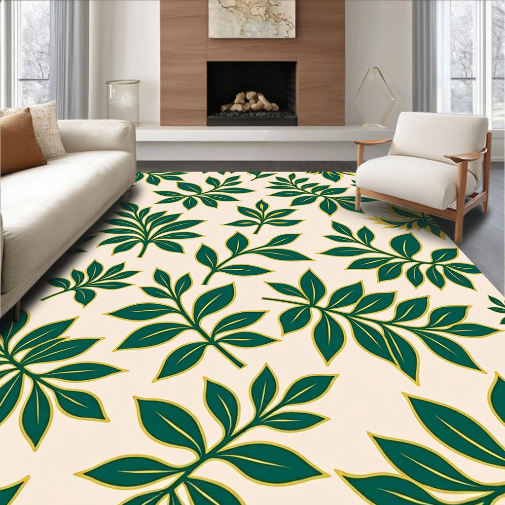Dark Green Leaf Pattern Rug