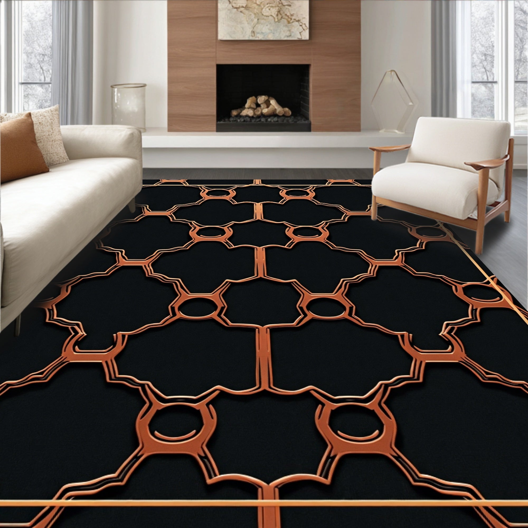 Geometric Copper Black Pattern Design Rug
