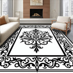 Classic Black Floral Medallion Frame Rug