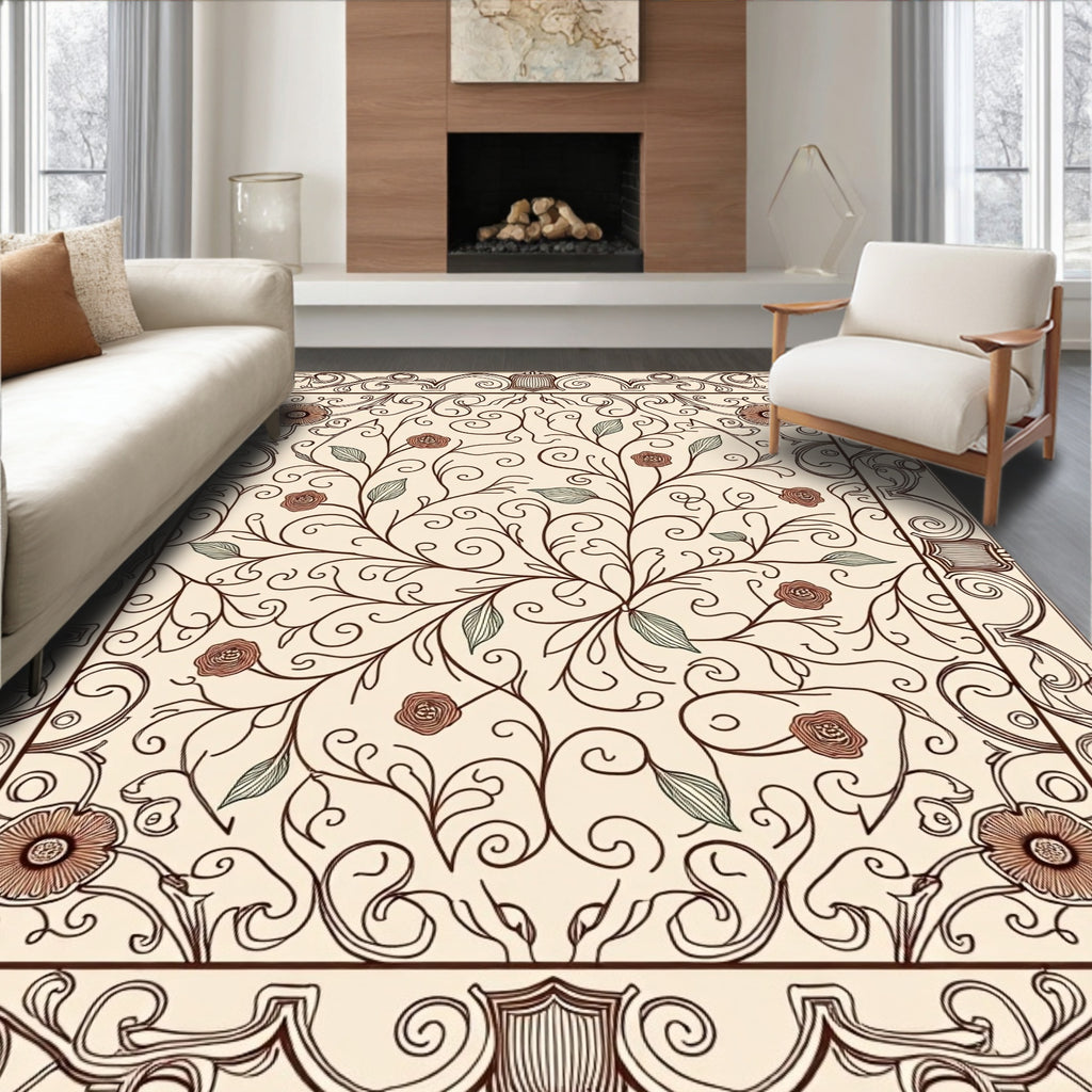 Vine and Rose Scrollwork Pattern Rug