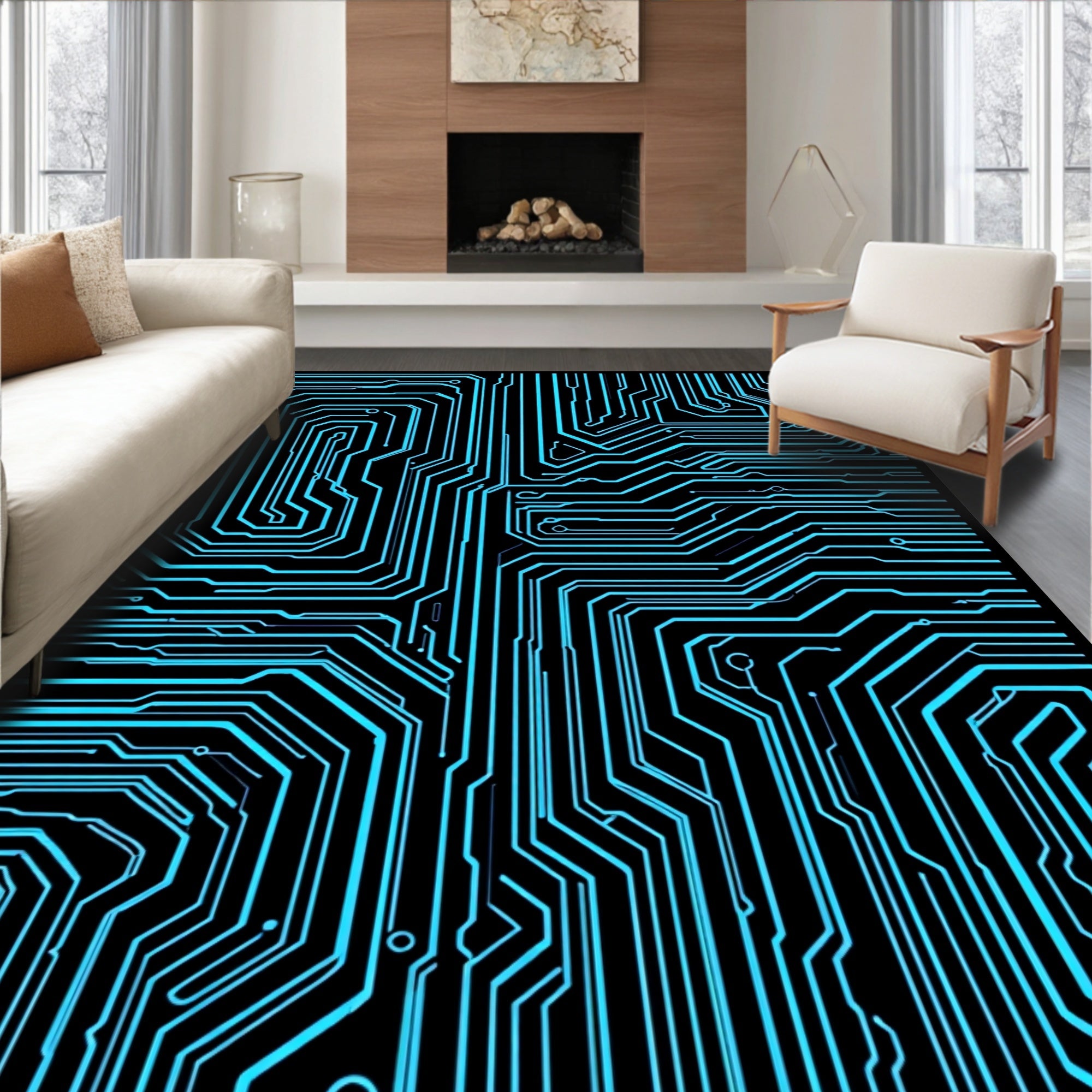 Futuristic Circuit Board Abstract Pattern Rug
