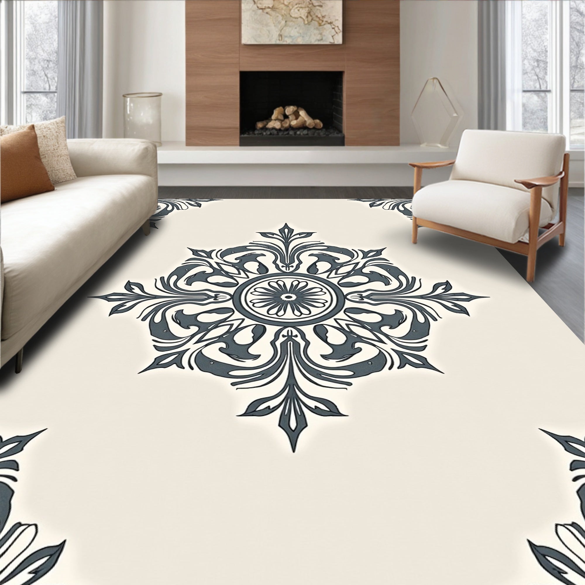 Ornate Floral Medallion Pattern Design Rug