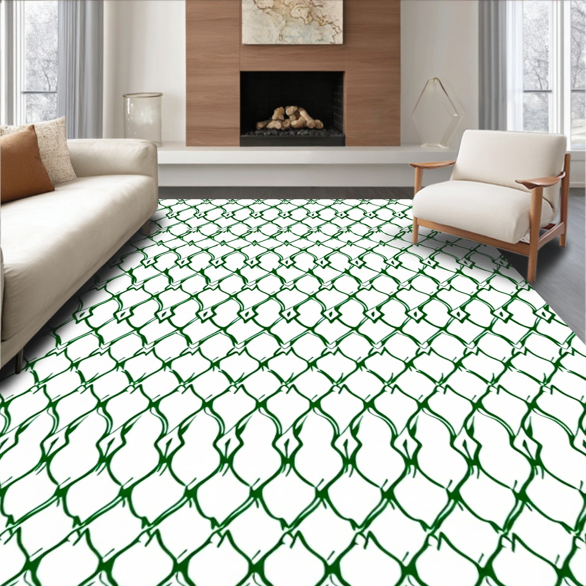 Green Interlocking Diamond Lattice Pattern Rug