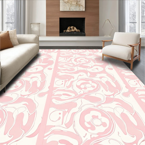 Abstract Pink Floral Swirl Pattern Rug