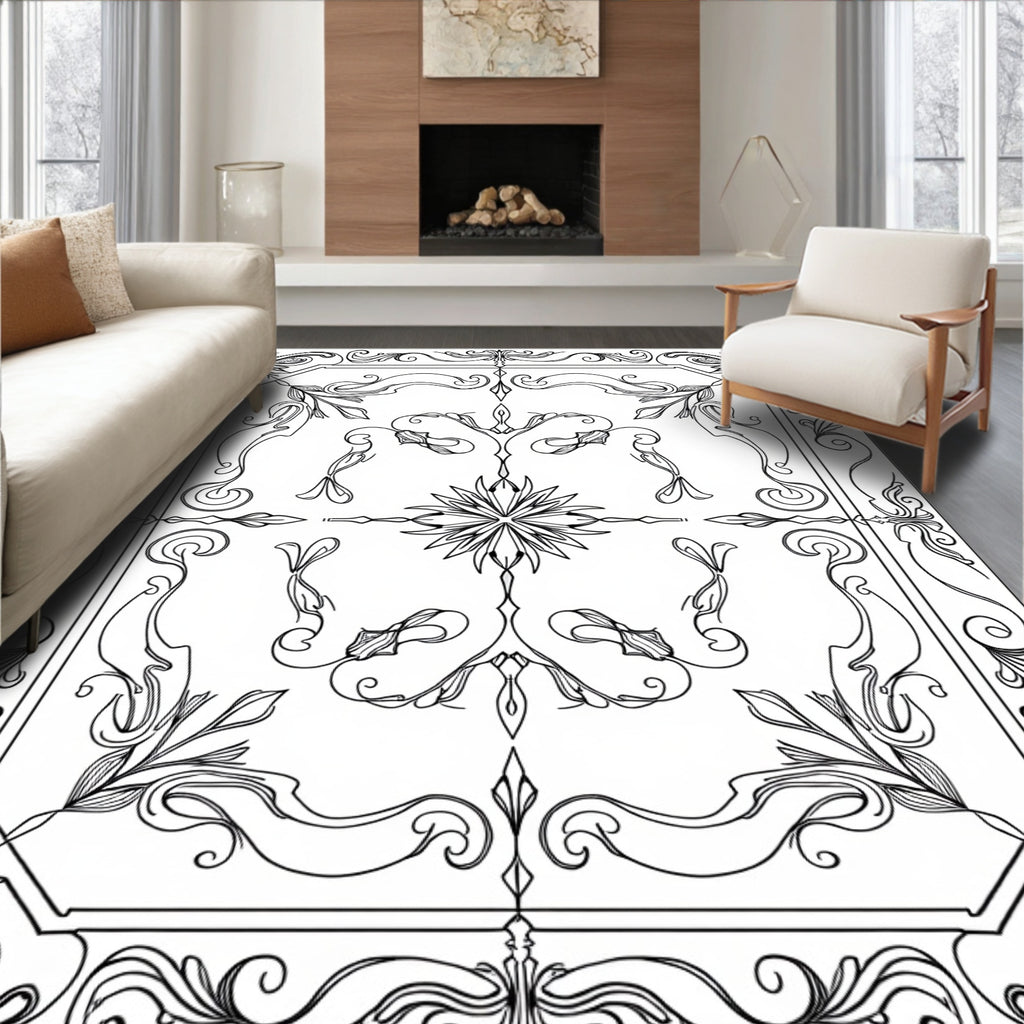 Elegant Floral Scrollwork Vintage Design Rug