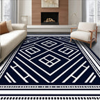 Geometric Patterned Navy White Rug