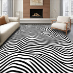 Dynamic Black White Wavy Lines Rug