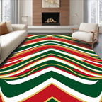 Bold Red Green Gold Wavy Stripe Design Rug