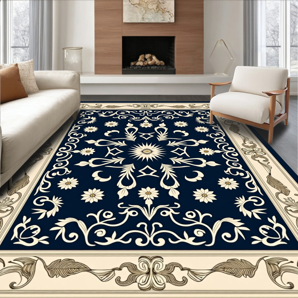 Classic Floral Bordered Medallion Design Rug