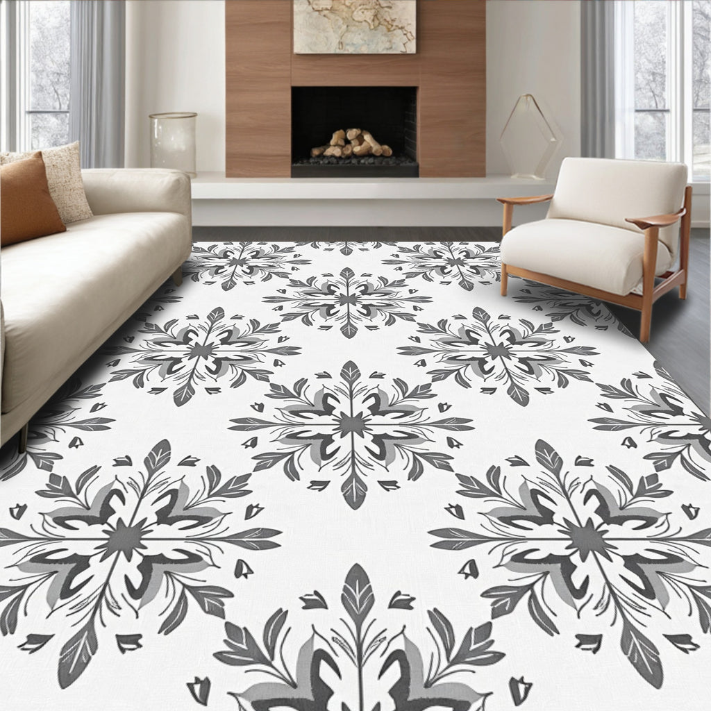 Monochromatic Floral Mandala Pattern Rug