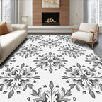 Monochromatic Floral Mandala Pattern Rug