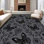 Dark Gray Butterfly Bloom Garden Rug